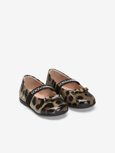 Dolce & Gabbana Ballet Flats In Printed Shiny Calfskin In Brown