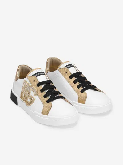 Dolce & Gabbana Girls Leather Dg Logo Trainers In Multi