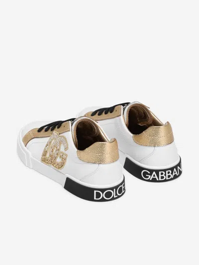 Dolce & Gabbana Girls Leather Dg Logo Trainers In Multi