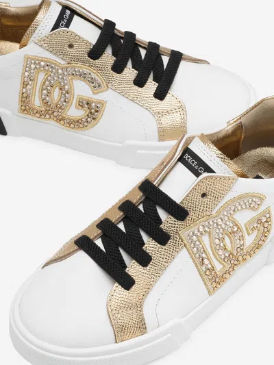 Dolce & Gabbana Girls Leather Dg Logo Trainers In Multi