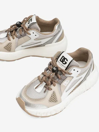 Dolce & Gabbana Mesh-panelled Lace-up Sneakers In Neutral