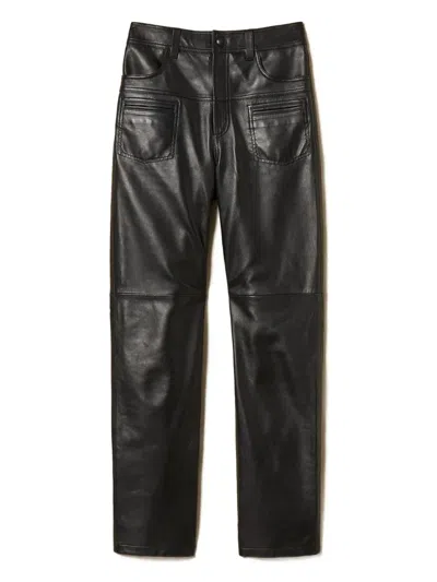 Twinset Twin-set Black Pants With Elastic Waistband And Logo In Eco Leather In Black