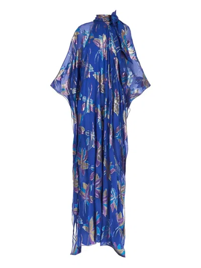 Taller Marmo Stevie Bow-floral Maxi Kaftan In Blue
