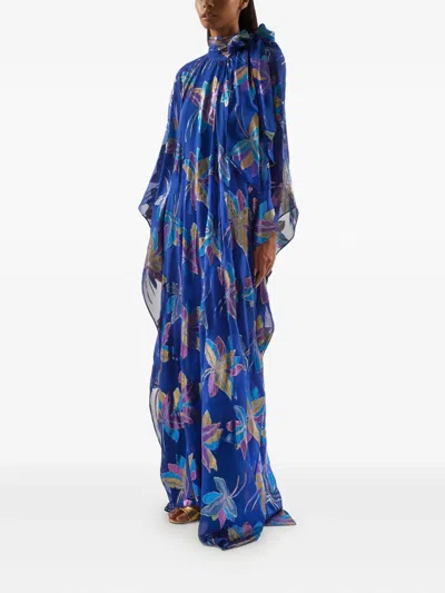 Taller Marmo Stevie Bow-floral Maxi Kaftan In Blue