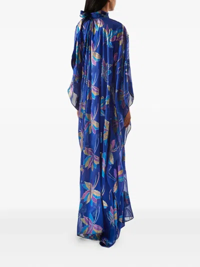 Taller Marmo Stevie Bow-floral Maxi Kaftan In Blue