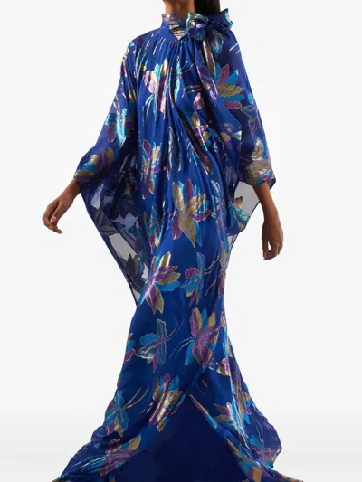 Taller Marmo Stevie Bow-floral Maxi Kaftan In Blue
