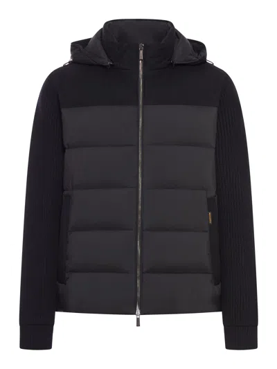 Moorer Hooded Padded Quilted Jacket Sleeves In Black