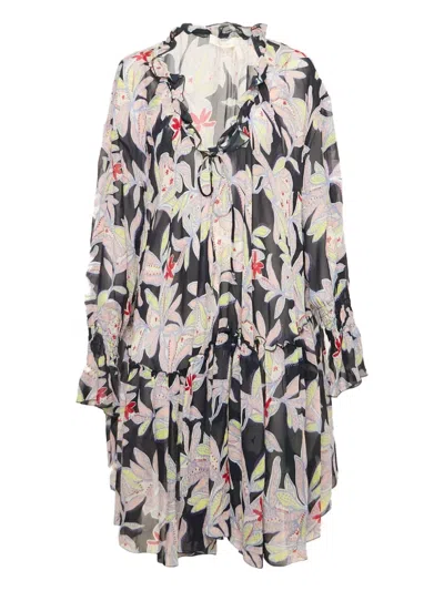 Pre-owned See By Chloé Vintage Floral Silk Ruffle Dress In Neutral