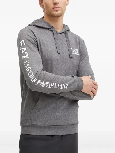 Ea7 Logo-print Hoodie In Gray