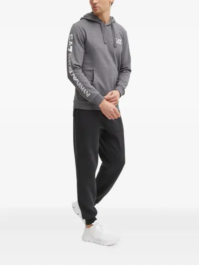 Ea7 Logo-print Hoodie In Gray