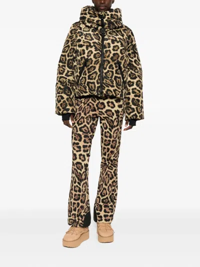 Goldbergh Pantera Leopard-print Hooded Padded Recycled Down Ski Jacket In Animal Print