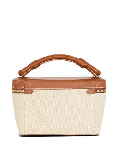 Balmain Structured Canvas Bag With Leather Handle And Logo In Neutral