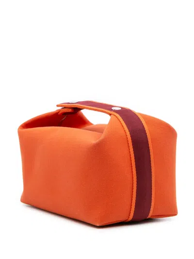Pre-owned Hermes 2020-2025 Large Canvas Bride A Brac Case Vanity Bag In Red