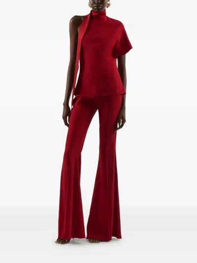 Taller Marmo Absinthe Fringed One-shoulder Blouse In Red
