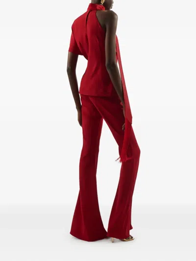 Taller Marmo Absinthe Fringed One-shoulder Blouse In Red