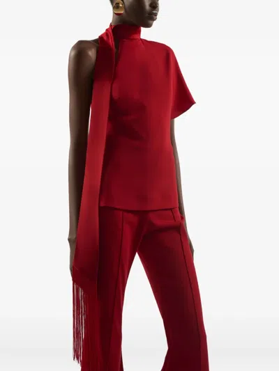 Taller Marmo Absinthe Fringed One-shoulder Blouse In Red