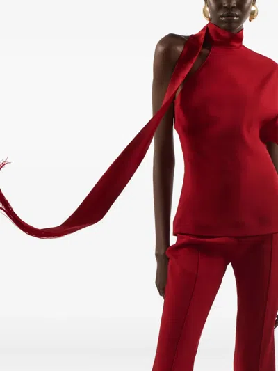 Taller Marmo Absinthe Fringed One-shoulder Blouse In Red