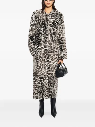 Stand Studio Patchwork Animal Coat In Black