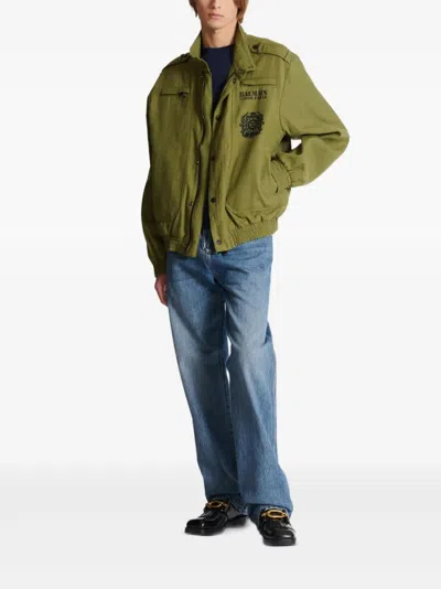 Balmain Khaki Cotton Aviator-style Bomber Jacket In Green