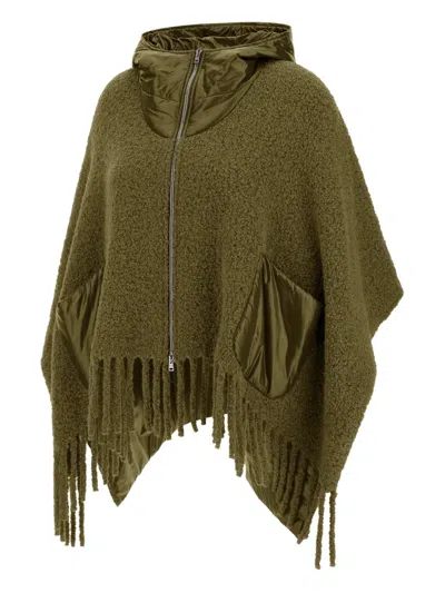Herno Fringed Hooded Jacket In Green