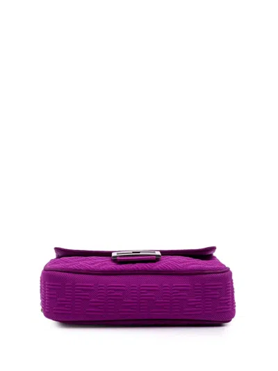 Pre-owned Fendi 2021-2025 Zucca Embossed Technical Fabric Chain Midi Baguette Shoulder Bag In Purple