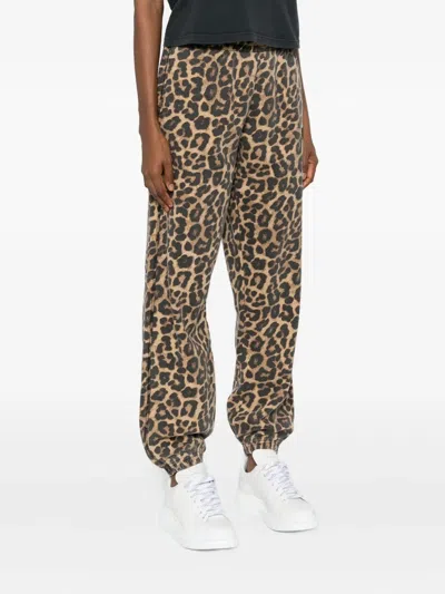 Anine Bing Karter Joggers Framed Monogram Leopard In Brown