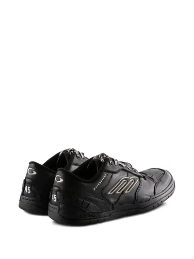 Balenciaga Hamptons Worn-out Low-top Leather Sneakers In Black