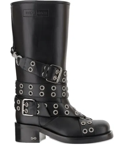 Mach&mach Vintage Leather Combat Ankle Boots With Buckles In Black