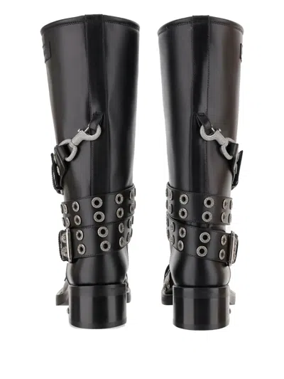 Mach&mach Vintage Leather Combat Ankle Boots With Buckles In Black