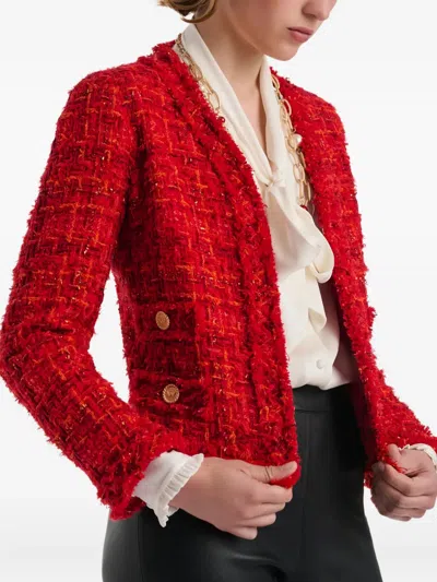 V领流苏边粗花呢夹克