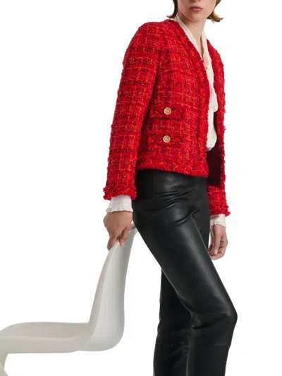 V领流苏边粗花呢夹克