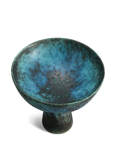 L'objet 8" Bronze Terra Bowl On Stand In Blue