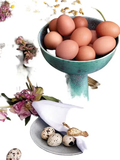 L'objet 8" Bronze Terra Bowl On Stand In Blue