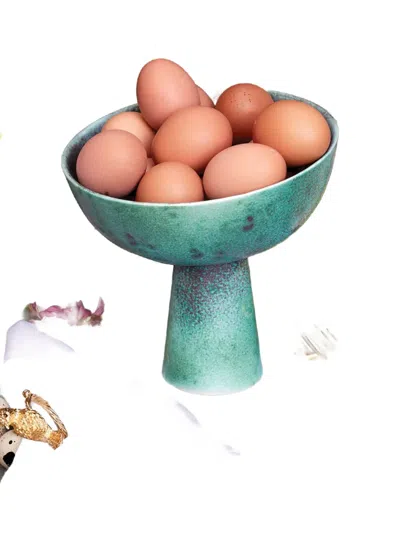 L'objet 8" Bronze Terra Bowl On Stand In Blue