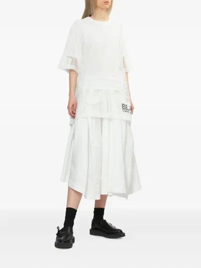 Black Comme Des Garçons Mesh-panel T-shirt In White
