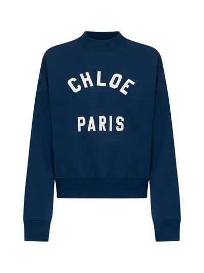 Chloé Crew Neck Logo Sweater In Blue