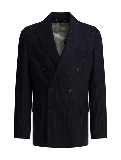 Golden Goose Navy Blue Pinstripe Double-breasted Jacket In Blue