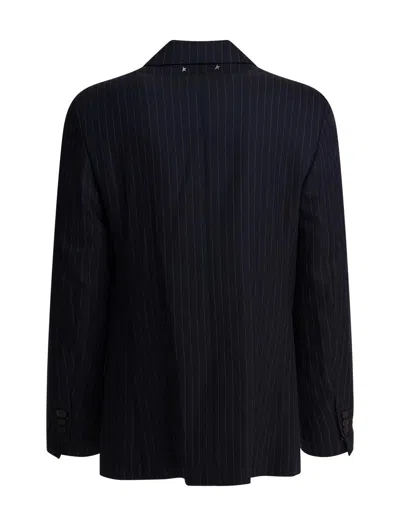 Golden Goose Navy Blue Pinstripe Double-breasted Jacket In Blue