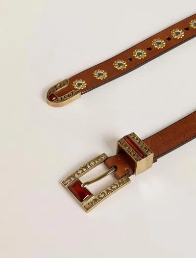 Golden Goose Belt With Amber Inserts Leather Body With Metallic Gold Flower Details Belts Brown In Brown