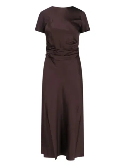Staud Marcel Ruched Stretch-silk Charmeuse Midi Dress In Brown