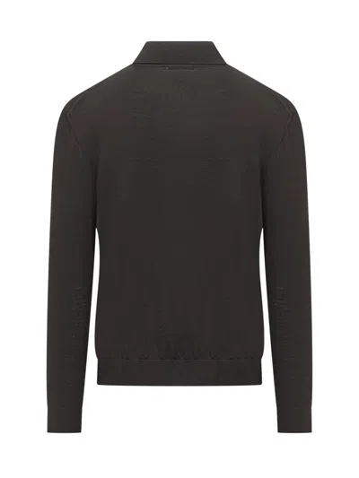 Malo Black Virgin Wool Long Sleeve Polo Shirt In Black