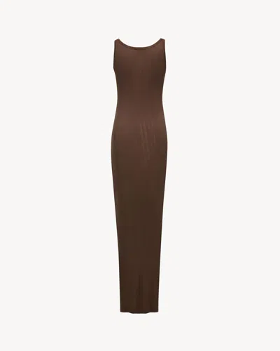 Saint Laurent Sleeveless Scoop Neck Ribbed Maxi Dress In Brown