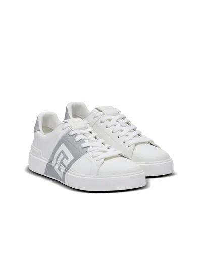Balmain Low-top Court Sneakers In Smooth Leather In White