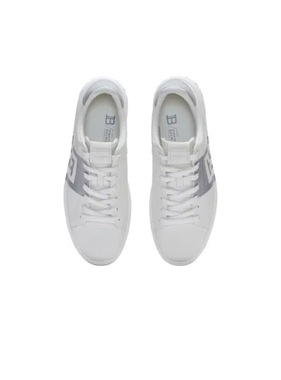 Balmain Low-top Court Sneakers In Smooth Leather In White