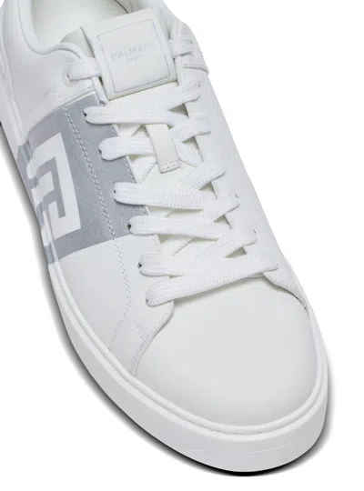 Balmain Low-top Court Sneakers In Smooth Leather In White