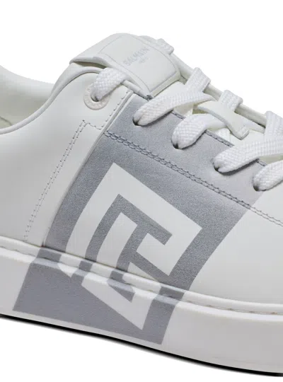 Balmain Low-top Court Sneakers In Smooth Leather In White