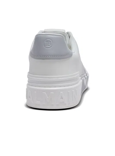 Balmain Low-top Court Sneakers In Smooth Leather In White