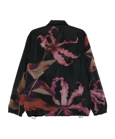 Dries Van Noten Floral Print Blouson Featuring Drawstring Hem In Black