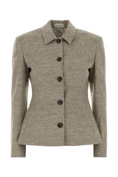 Magda Butrym Tailored Silk Blend Blazer With Structured Shoulders In Gray