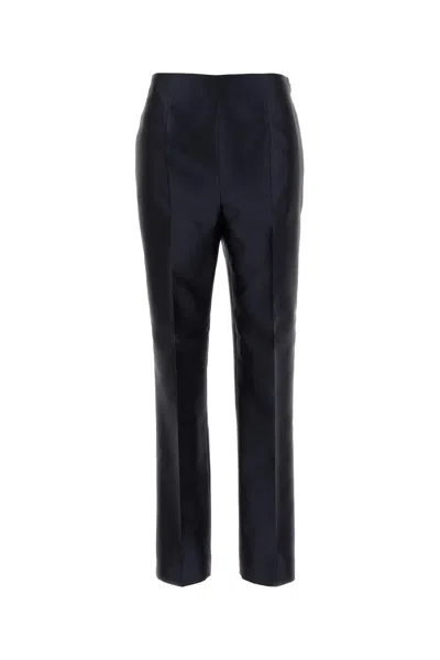 Alberta Ferretti Satin Finish Straight Leg Trousers With Pockets In Blue